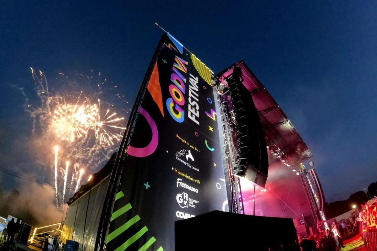 Main stage at night with fireworks