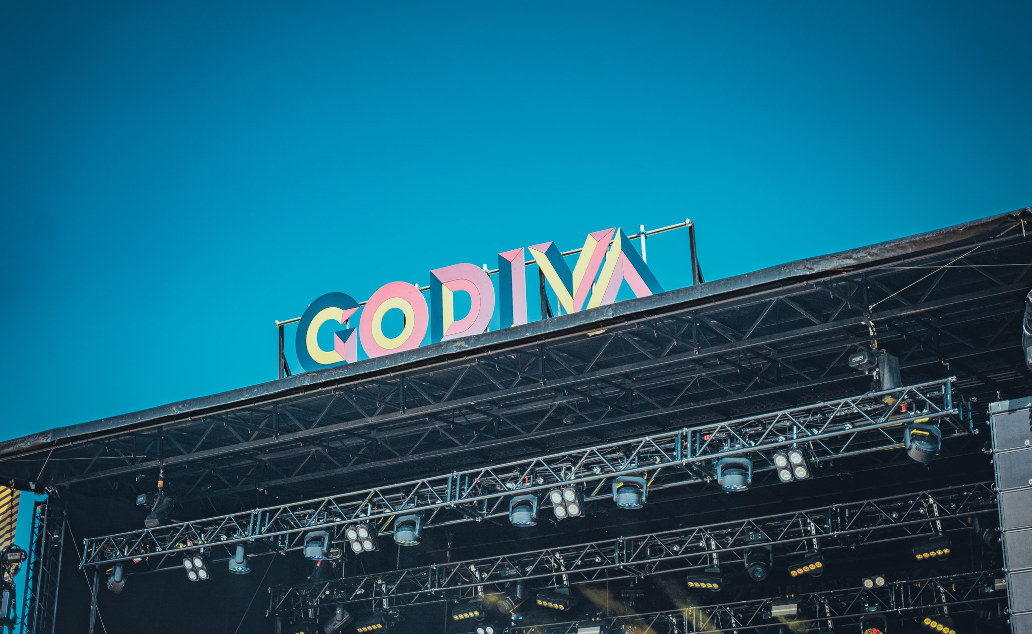 Godiva Festival sign above the main stage